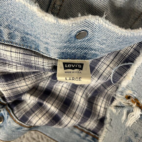 VTG Levi’s Flannel Lined Denim Trucker Jacket Mens L Blue Distressed Grunge Y2K - Picture 9 of 15